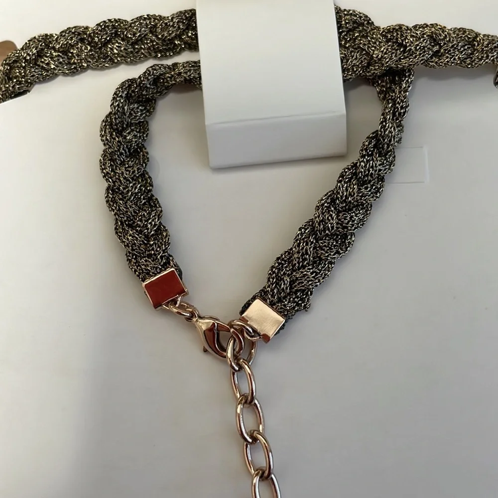 Stella & Dot Bronze/Rose Gold Bora Fringe Hand Braided Statement Necklace 17”+ - Picture 4 of 8